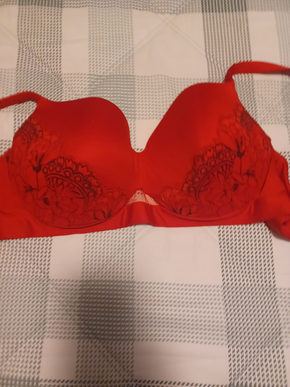 Cacique Red Bra with Black Lace Accents
